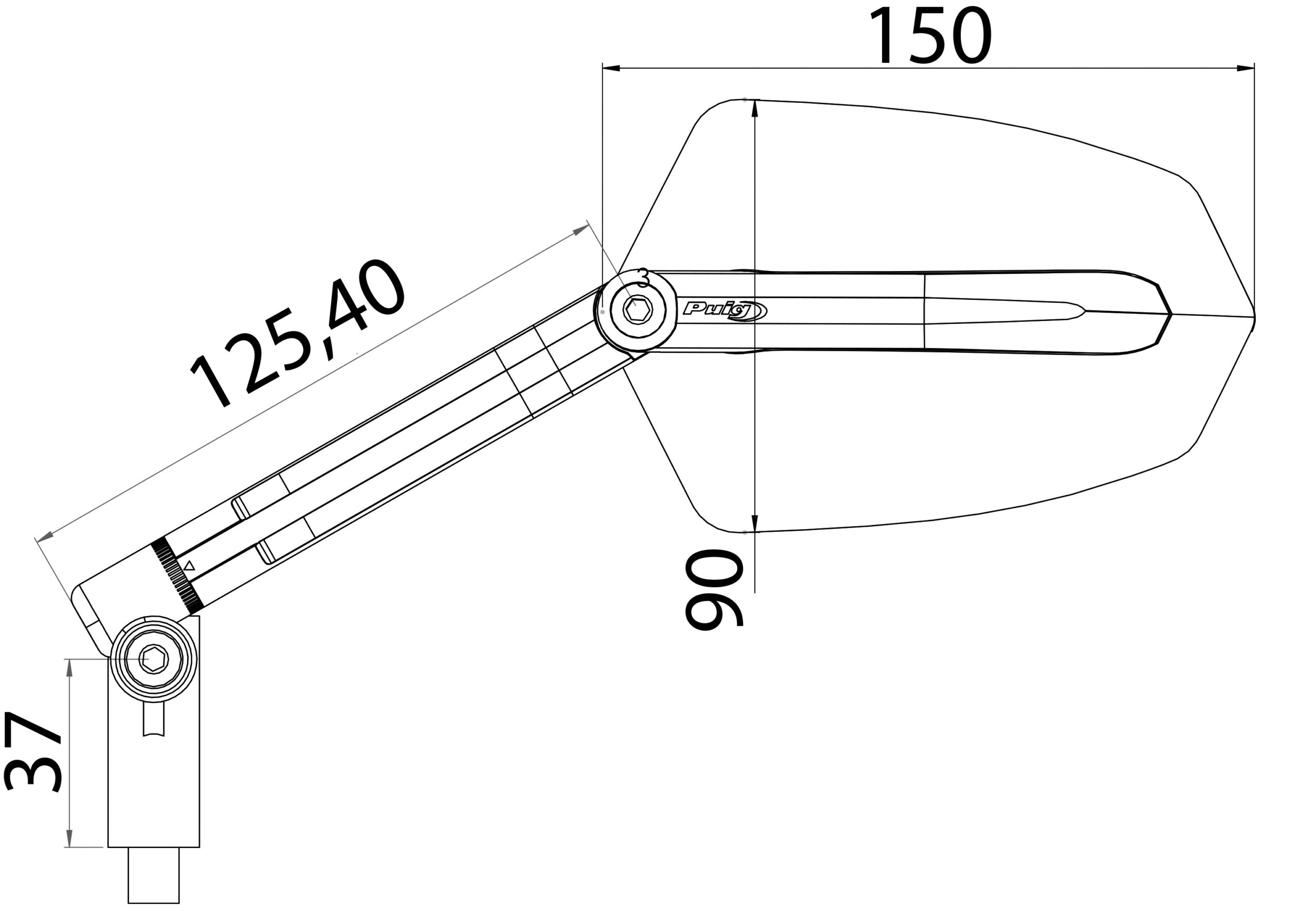 Puig Rear Mirror Mod. Gti Homolog. L/Dcho C/Black-Ne