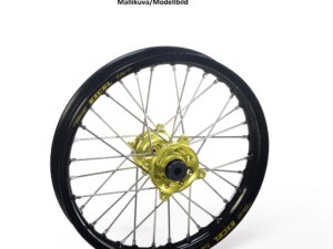 Haan wheel SX65 FRONT 02- 14-1,60 BLACK RIM/YELLOW HUB/BLACK SPOKES&NIPPLES