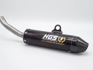 HGS Äänenvaimennin  2T Racing KTM85 2018-, TC85 2018- Musta hiilikuitupäädyllä