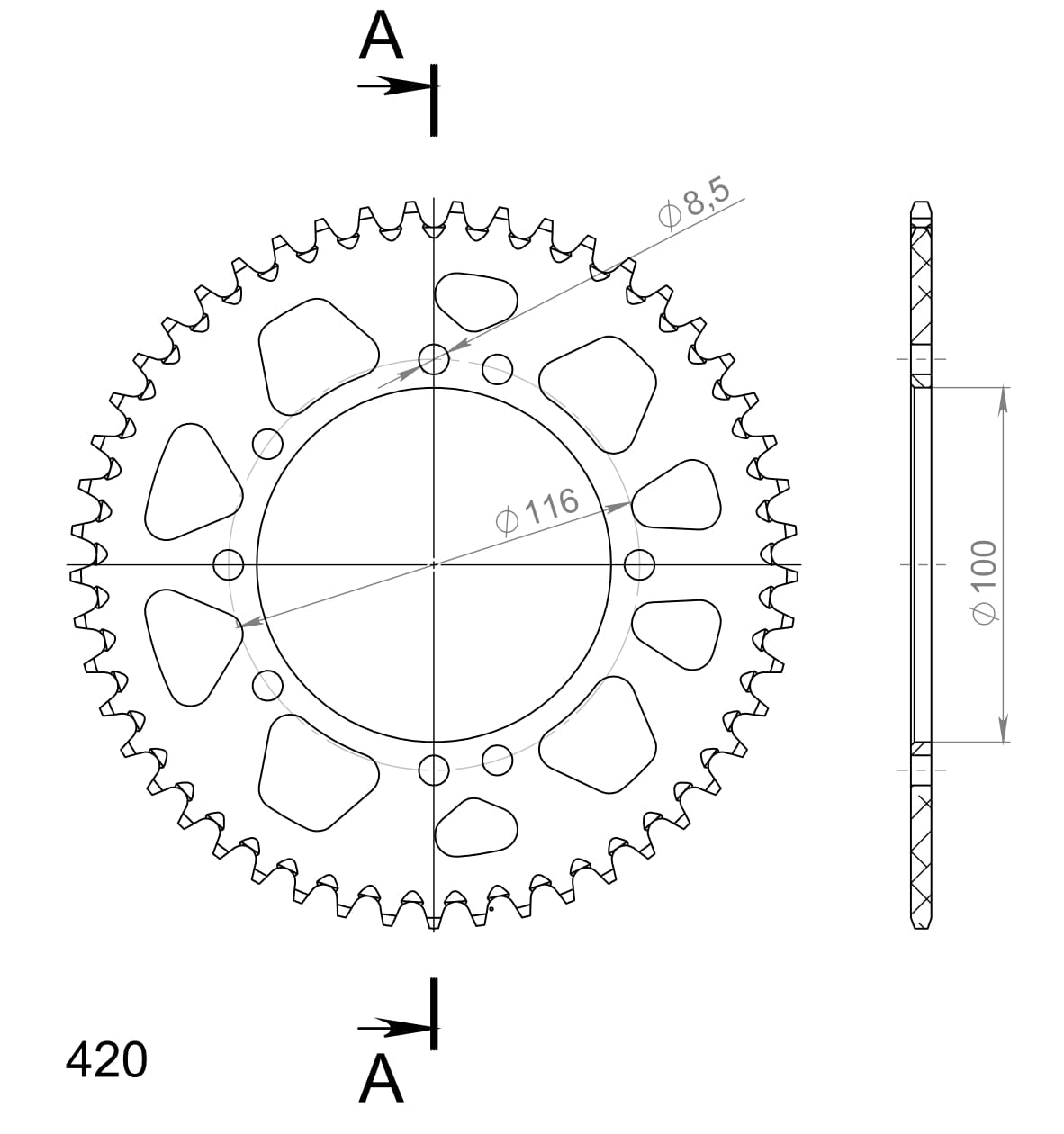 Supersprox Alumiini takaratas RAL-457:49 Hopea